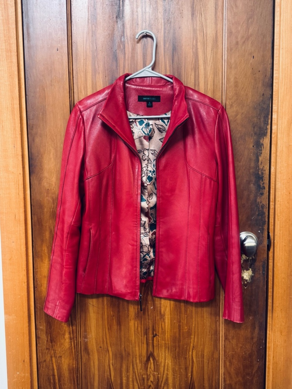 Sienastudio Vibrant Red (Or Dark Pink) Genuine Leather Zip Jacket Sz 6